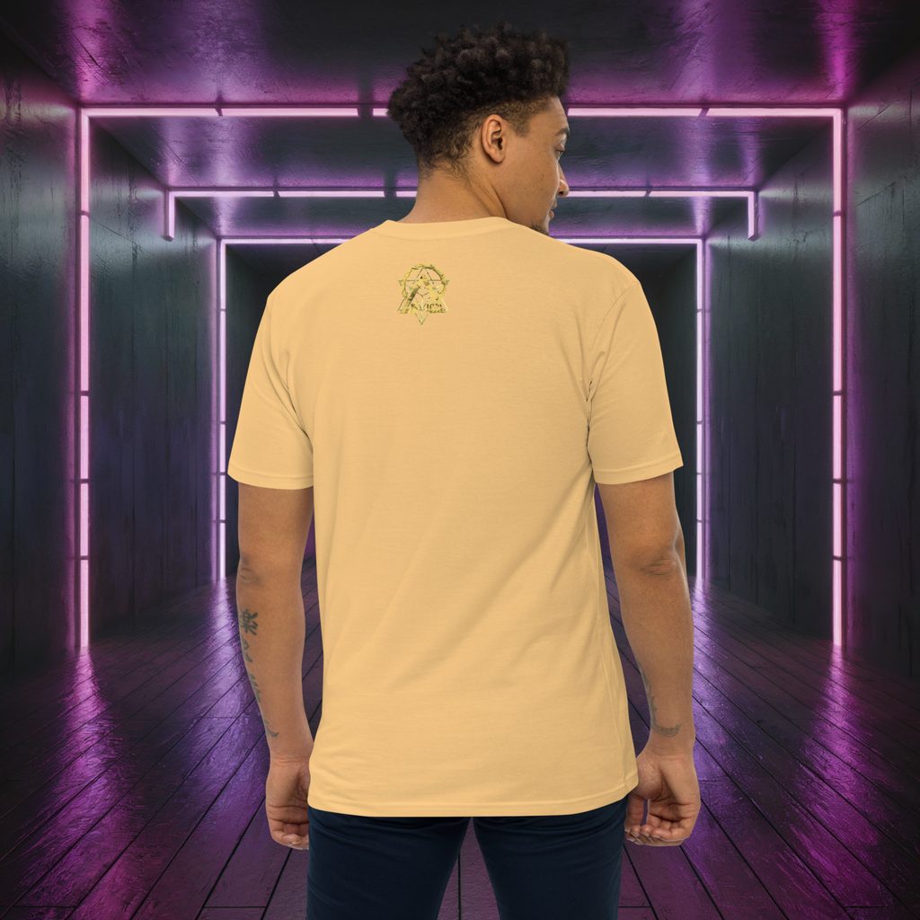 D-Kheem Heavyweight Tee Did You Care yellow back print view.