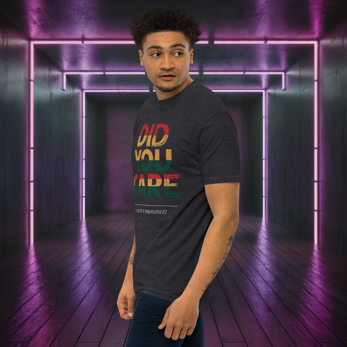 D-Kheem Heavyweight Tee Did You Care navy back product image.