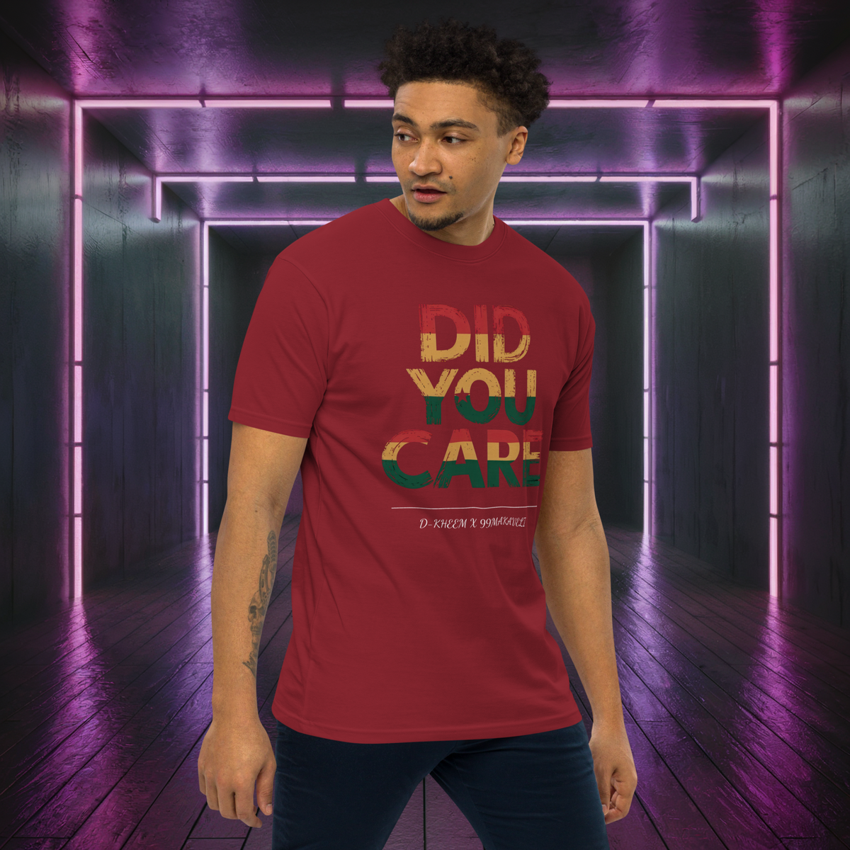 D-Kheem Heavyweight-T-Shirt „Did You Care“ – Rot Lifestyle, Vorderseite