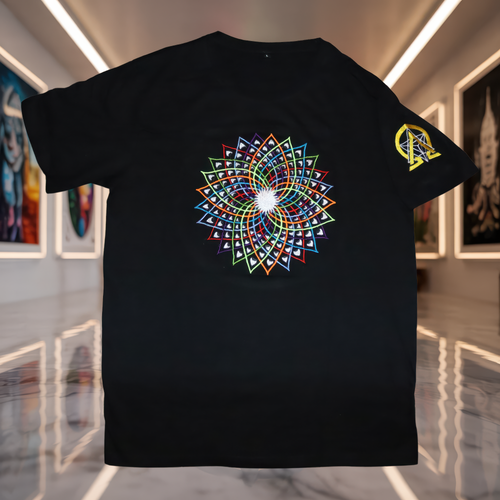 Fractal Spiral Mandala UV T-Shirt black back product image.