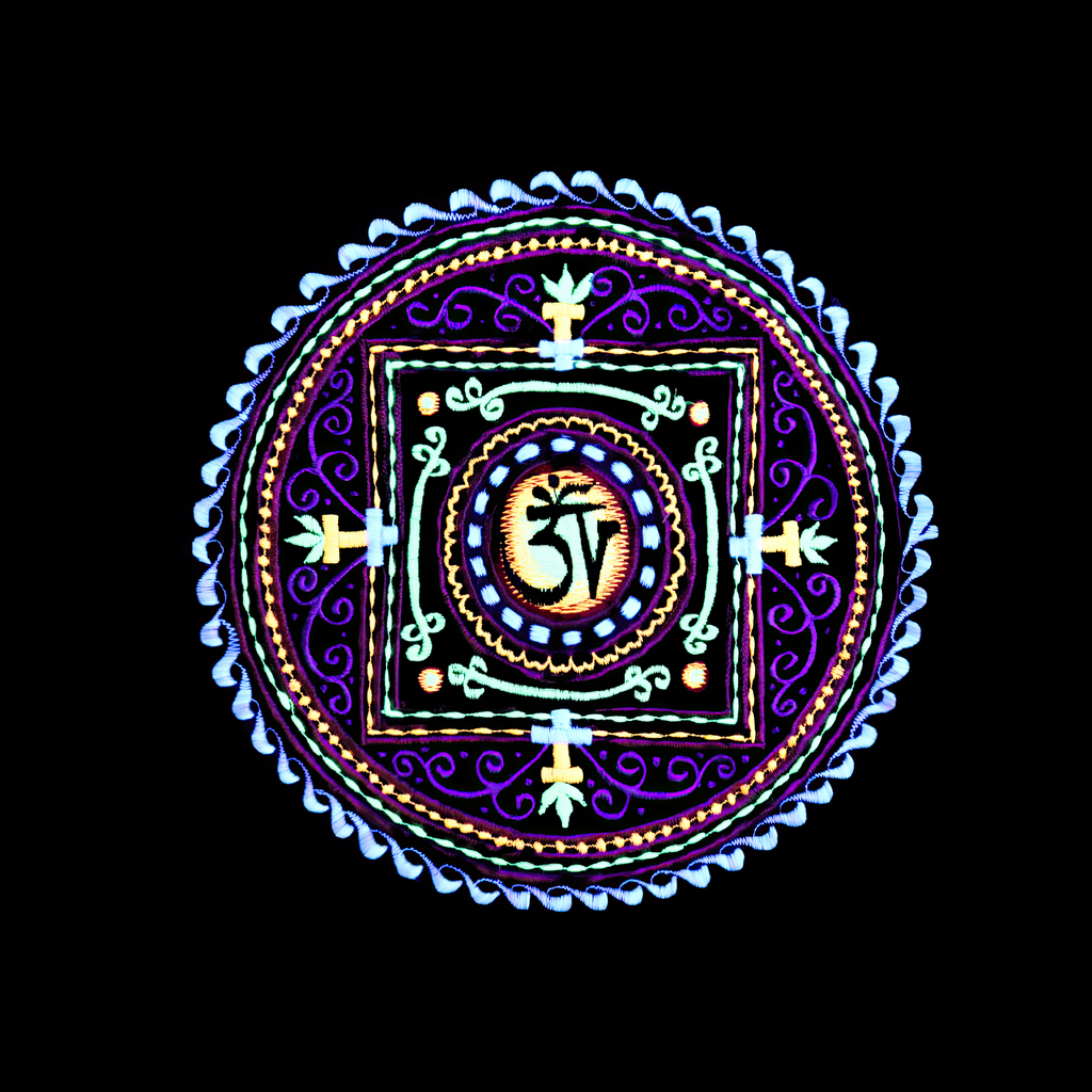Mandala Om Symbol UV T-Shirt blacklight artwork product image.