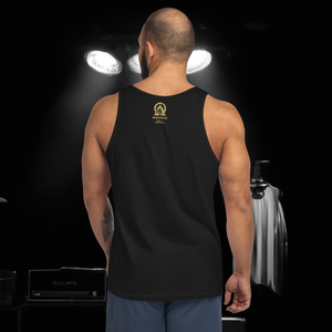 RNC Essential Artist's Tank Top, 100% combed and ringspun cotton. High-quality, side-seamed structure with the Resonance Music & Art Community logo on the front. Designed for artists and musicians. A canvas for creativity, responsibly sourced, supporting sustainability.