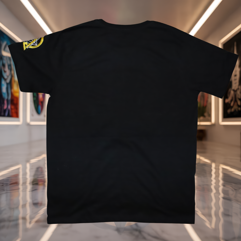Sri Yantra UV Reactive T-Shirt black back product image.