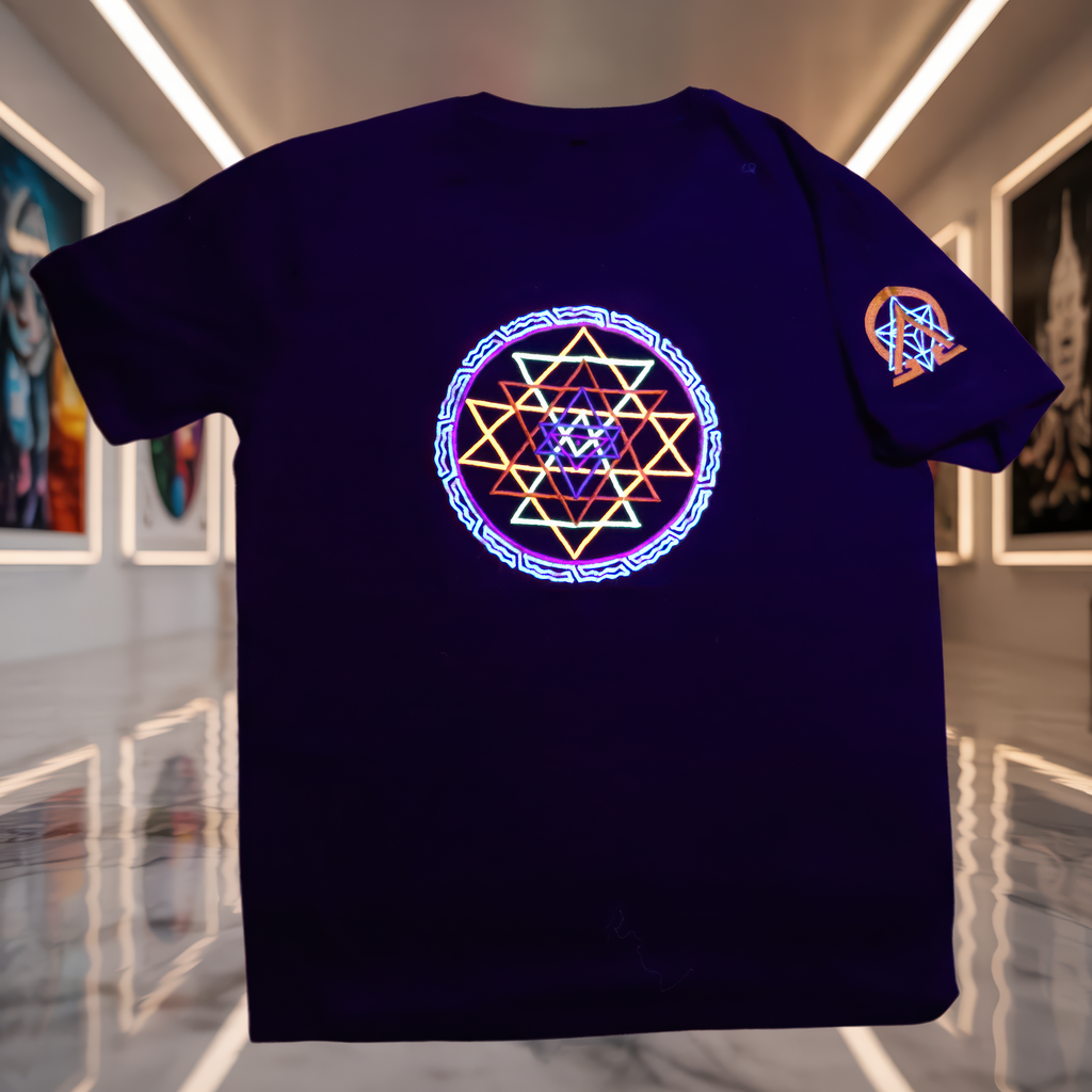 Sri Yantra UV Reactive T-Shirt detail product image.