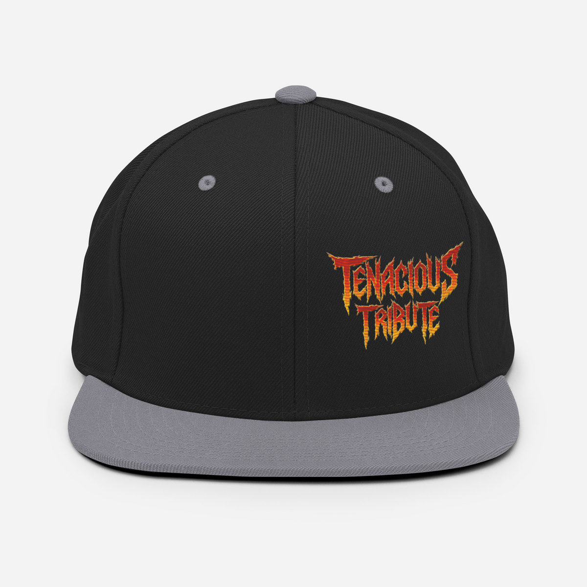 Tenacious Tribute Snapback Hat black-silver front view.