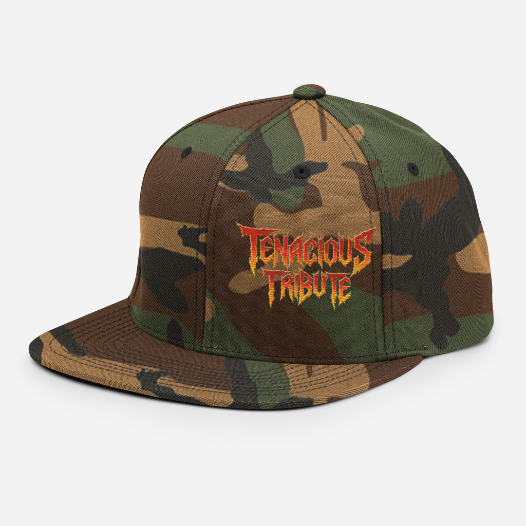 Tenacious Tribute Snapback Hat green-camo left front view.
