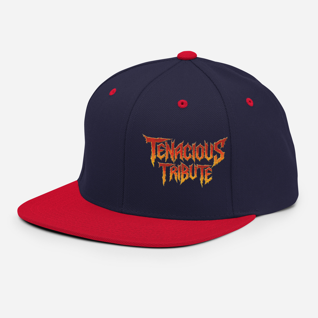 Tenacious Tribute Snapback Hat navy-red left front view.