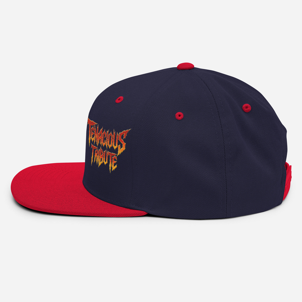 Tenacious Tribute Snapback Hat navy-red left side view.