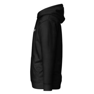 RESONANCE MUSIC & COMMUNITY Logo Hoodie in Schwarz, linke Seitenansicht (Printful-Mockup)