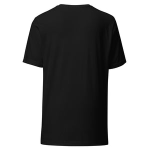 RESONANCE MUSIC & COMMUNITY Logo T-Shirt in Schwarz, flache Rückenansicht (Printful-Mockup)