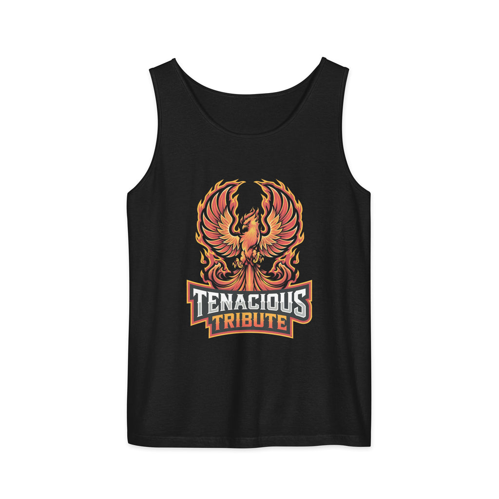 Tenacious Tribute Tank Top black front product image.